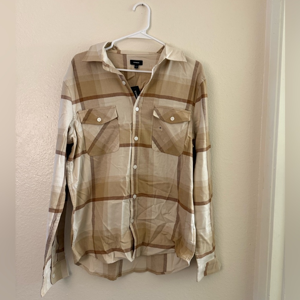 Express Men Button down Plaid Brown